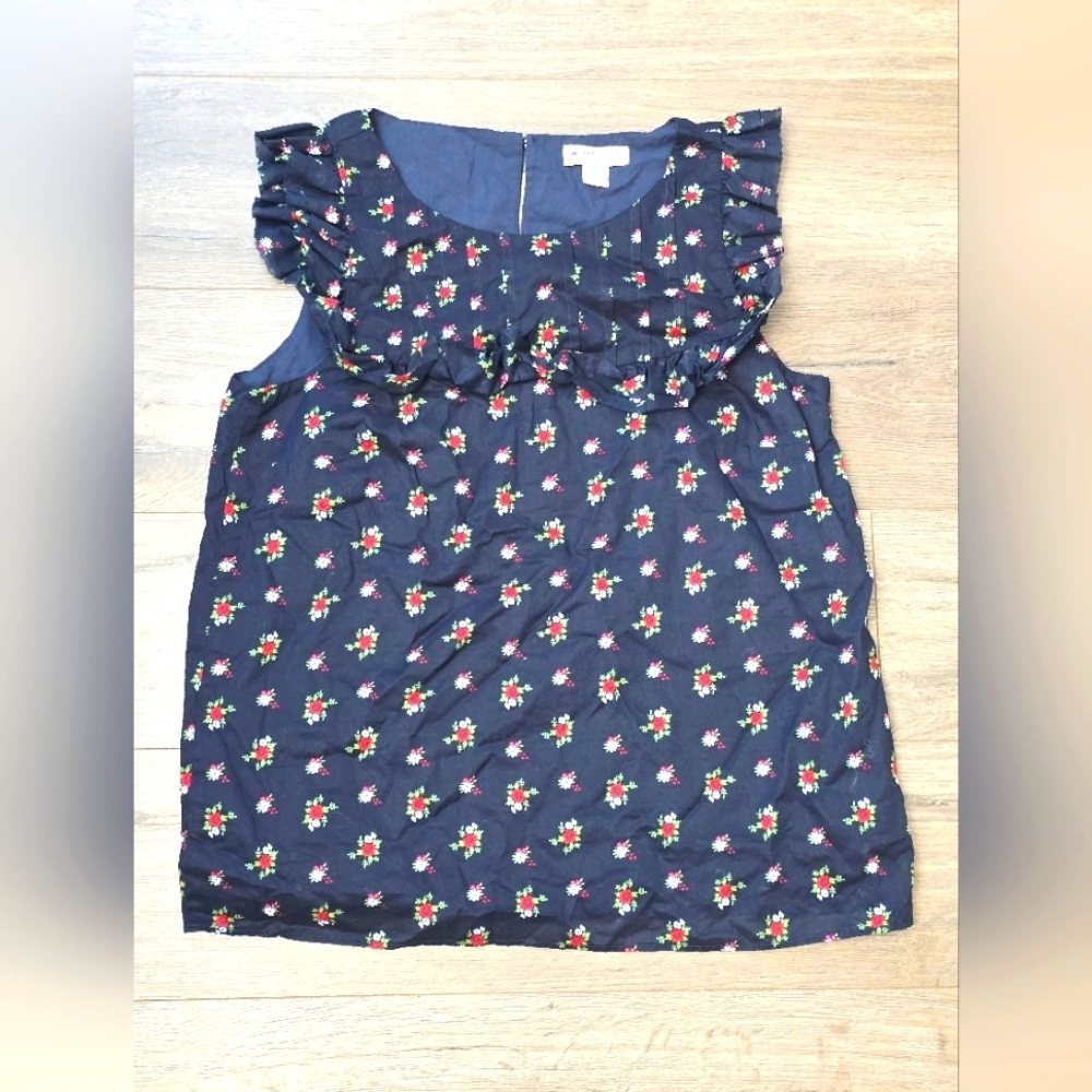 Brooks Brothers 100% Cotton Navy Red Floral Sleeveless Ruffle Nautical Boat Sz 6